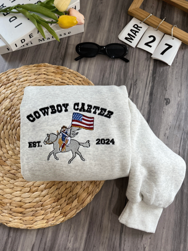 Beyoncé Embroidered Shirt-BEYEMBCB-005-Cowboy Carter Album By Beyonce Embroidered Sweatshirt - Image 3