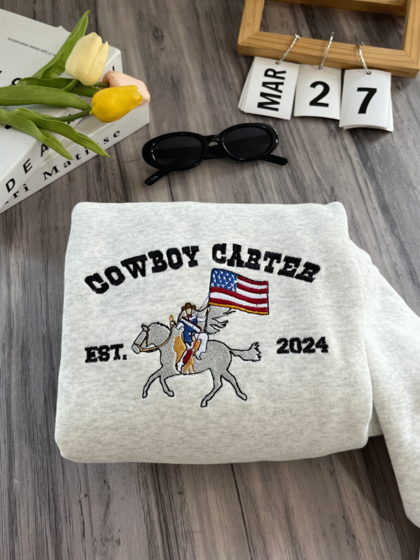 Beyoncé Embroidered Shirt-BEYEMBCB-005-Cowboy Carter Album By Beyonce Embroidered Sweatshirt - Image 2